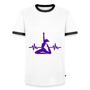 Heartbeat Gymnastics - Meditation Gymnastics Yoga - Men's Ringer Shirt - white/black - Front - AI Model Female 172 light (172cm) & AI Model Male 178 dark (178cm)