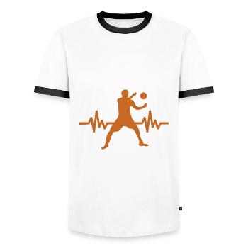 Haertbeat Basketball - USA - Team Sport - Hoops - Männer Kontrast-T-Shirt - Weiß/Schwarz - Vorne - AI Model Female 172 light (172cm) & AI Model Male 178 dark (178cm)