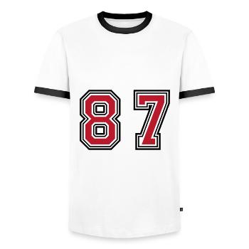 87 Number Symbol - Men's Ringer Shirt - white/black - Front - AI Model Female 172 light (172cm) & AI Model Male 178 dark (178cm)