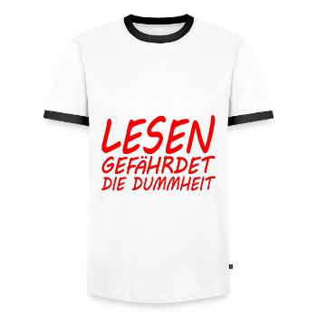 Lesen gefährdet die Dummheit - Männer Kontrast-T-Shirt - Weiß/Schwarz - Vorne - AI Model Female 172 light (172cm) & AI Model Male 178 dark (178cm)