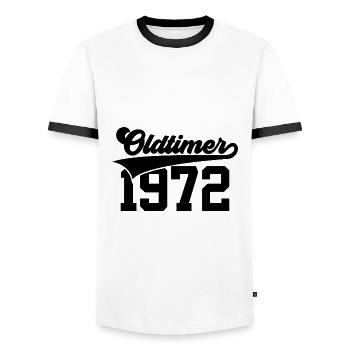 54E VOITURE DE COLLECTION ANNIVERSAIRE 1972 - T-shirt contrasté Homme - blanc/noir - Devant - AI Model Female 172 light (172cm) & AI Model Male 178 dark (178cm)