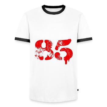 85 number symbol - Men's Ringer Shirt - white/black - Front - AI Model Female 172 light (172cm) & AI Model Male 178 dark (178cm)
