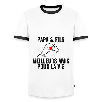 Papa Et Fils Meilleurs Amis Pour La Vie | Cadeau - T-shirt contrasté Homme - blanc/noir - Devant - AI Model Female 172 light (172cm) & AI Model Male 178 dark (178cm)