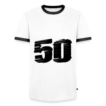 Maillot 50 numéros - T-shirt contrasté Homme - blanc/noir - Devant - AI Model Female 172 light (172cm) & AI Model Male 178 dark (178cm)