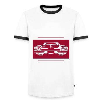 Voiture - Cadillac - Voiture Classique - Nostalgique - T-shirt contrasté Homme - blanc/noir - Devant - AI Model Female 172 light (172cm) & AI Model Male 178 dark (178cm)