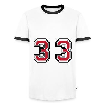33 number symbol - Men's Ringer Shirt - white/black - Front - AI Model Female 172 light (172cm) & AI Model Male 178 dark (178cm)