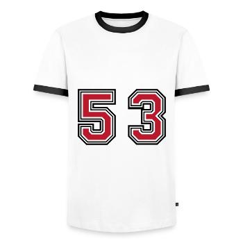 53 Zahl Symbol - Männer Kontrast-T-Shirt - Weiß/Schwarz - Vorne - AI Model Female 172 light (172cm) & AI Model Male 178 dark (178cm)