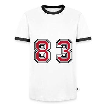 83 Symbole numérique - T-shirt contrasté Homme - blanc/noir - Devant - AI Model Female 172 light (172cm) & AI Model Male 178 dark (178cm)