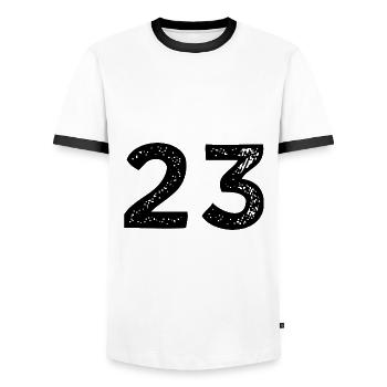 23 number jersey - Men's Ringer Shirt - white/black - Front - AI Model Female 172 light (172cm) & AI Model Male 178 dark (178cm)