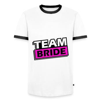 Team Bride Wedding Saying - Men's Ringer Shirt - white/black - Front - AI Model Female 172 light (172cm) & AI Model Male 178 dark (178cm)