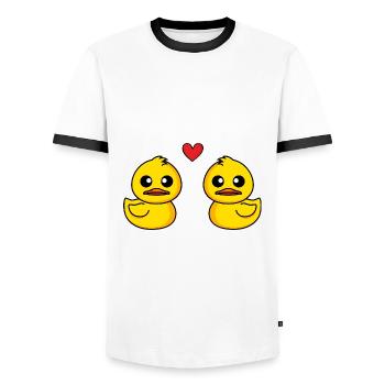 Canard Comic Couple amour - T-shirt contrasté Homme - blanc/noir - Devant - AI Model Female 172 light (172cm) & AI Model Male 178 dark (178cm)