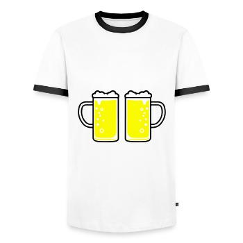 Verre à bière Chope de bière Bière - T-shirt contrasté Homme - blanc/noir - Devant - AI Model Female 172 light (172cm) & AI Model Male 178 dark (178cm)