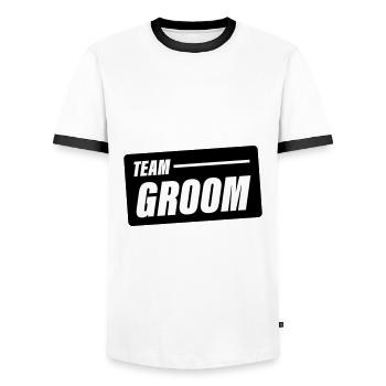 Team Groom Wedding Saying - Men's Ringer Shirt - white/black - Front - AI Model Female 172 light (172cm) & AI Model Male 178 dark (178cm)