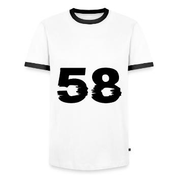 58 Zahl - Männer Kontrast-T-Shirt - Weiß/Schwarz - Vorne - AI Model Female 172 light (172cm) & AI Model Male 178 dark (178cm)