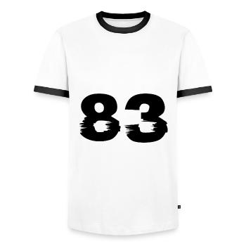 83 number - Men's Ringer Shirt - white/black - Front - AI Model Female 172 light (172cm) & AI Model Male 178 dark (178cm)