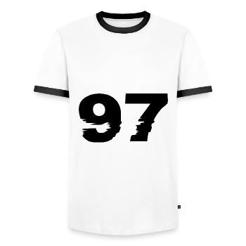 97 Number - Men's Ringer Shirt - white/black - Front - AI Model Female 172 light (172cm) & AI Model Male 178 dark (178cm)