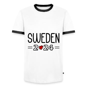 Schweden 2024 Herz - Männer Kontrast-T-Shirt - Weiß/Schwarz - Vorne - AI Model Female 172 light (172cm) & AI Model Male 178 dark (178cm)