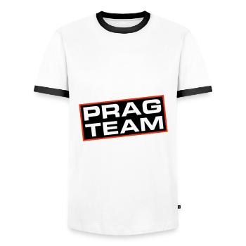 Prag Team - Männer Kontrast-T-Shirt - Weiß/Schwarz - Vorne - AI Model Female 172 light (172cm) & AI Model Male 178 dark (178cm)