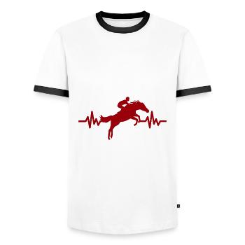 Herzschlag - Pferd Hengst Stute Ross Reitsport - Männer Kontrast-T-Shirt - Weiß/Schwarz - Vorne - AI Model Female 172 light (172cm) & AI Model Male 178 dark (178cm)
