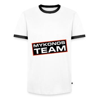 Mykonos Team - Men's Ringer Shirt - white/black - Front - AI Model Female 172 light (172cm) & AI Model Male 178 dark (178cm)