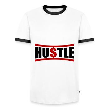 Hustle Saying - Men's Ringer Shirt - white/black - Front - AI Model Female 172 light (172cm) & AI Model Male 178 dark (178cm)