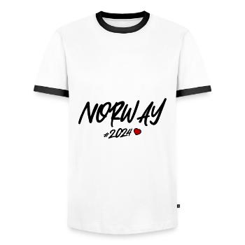 Norvège 2024 Coeur - T-shirt contrasté Homme - blanc/noir - Devant - AI Model Female 172 light (172cm) & AI Model Male 178 dark (178cm)