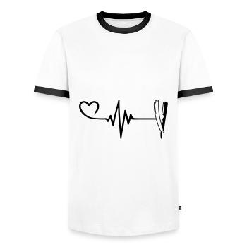 Rasage Barber Pulse Heart Love - T-shirt contrasté Homme - blanc/noir - Devant - AI Model Female 172 light (172cm) & AI Model Male 178 dark (178cm)