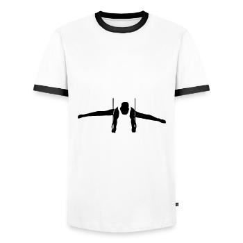 Gymnasts on Rings, Gymnastics, Men's Gymnastics - Men's Ringer Shirt - white/black - Front - AI Model Female 172 light (172cm) & AI Model Male 178 dark (178cm)