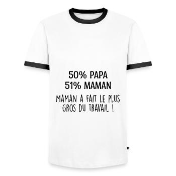 Grenouillère Bébé Annonce Grossesse Message Humour - T-shirt contrasté Homme - blanc/noir - Devant - AI Model Female 172 light (172cm) & AI Model Male 178 dark (178cm)