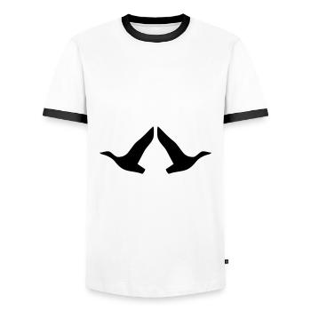 ★ Designfarben änderbar ★ Zwei fliegende Vögel - Männer Kontrast-T-Shirt - Weiß/Schwarz - Vorne - AI Model Female 172 light (172cm) & AI Model Male 178 dark (178cm)