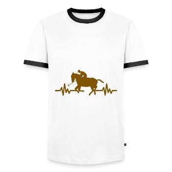 Heartbeat - Horse Stallion Mare Ross Polo - Men's Ringer Shirt - white/black - Front - AI Model Female 172 light (172cm) & AI Model Male 178 dark (178cm)