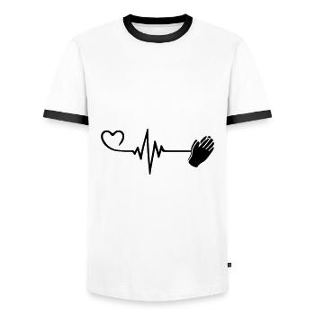 Pouls de prière Amour du cœur - T-shirt contrasté Homme - blanc/noir - Devant - AI Model Female 172 light (172cm) & AI Model Male 178 dark (178cm)