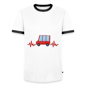 Car - Car - Heartbeat - Bus - Style - Men's Ringer Shirt - white/black - Front - AI Model Female 172 light (172cm) & AI Model Male 178 dark (178cm)