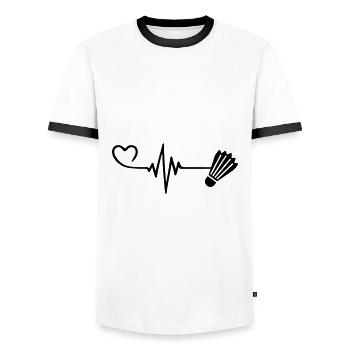 badminton heart pulse heartbeat - Men's Ringer Shirt - white/black - Front - AI Model Female 172 light (172cm) & AI Model Male 178 dark (178cm)