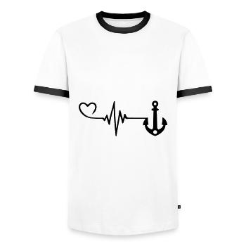 Icône d’ancrage Heartbeat - T-shirt contrasté Homme - blanc/noir - Devant - AI Model Female 172 light (172cm) & AI Model Male 178 dark (178cm)