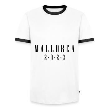 Mallorca 2023 - Men's Ringer Shirt - white/black - Front - AI Model Female 172 light (172cm) & AI Model Male 178 dark (178cm)