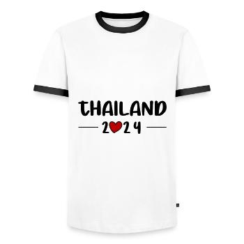 Thailand 2024 Herz Reise - Männer Kontrast-T-Shirt - Weiß/Schwarz - Vorne - AI Model Female 172 light (172cm) & AI Model Male 178 dark (178cm)