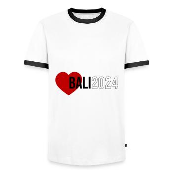 Bali 2024 Herz Urlaub - Männer Kontrast-T-Shirt - Weiß/Schwarz - Vorne - AI Model Female 172 light (172cm) & AI Model Male 178 dark (178cm)