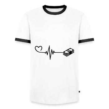 Geld Herzschlag - Männer Kontrast-T-Shirt - Weiß/Schwarz - Vorne - AI Model Female 172 light (172cm) & AI Model Male 178 dark (178cm)
