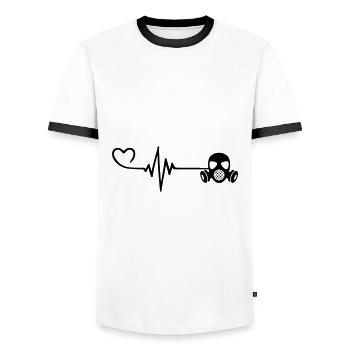 Gas Mask Pulse Heart Love - Men's Ringer Shirt - white/black - Front - AI Model Female 172 light (172cm) & AI Model Male 178 dark (178cm)