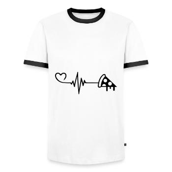 Pizza Puls Herz Liebe - Männer Kontrast-T-Shirt - Weiß/Schwarz - Vorne - AI Model Female 172 light (172cm) & AI Model Male 178 dark (178cm)