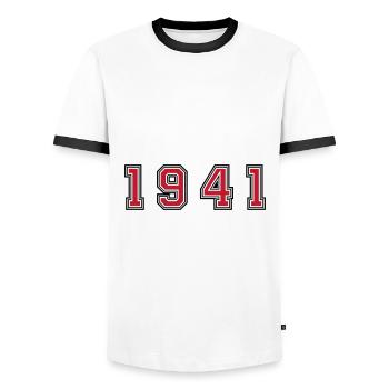 1941 year number - Men's Ringer Shirt - white/black - Front - AI Model Female 172 light (172cm) & AI Model Male 178 dark (178cm)