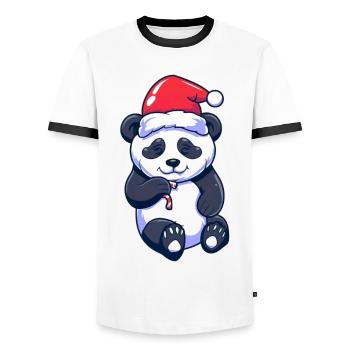 Panda mignon avec chapeau de père Noël - T-shirt contrasté Homme - blanc/noir - Devant - AI Model Female 172 light (172cm) & AI Model Male 178 dark (178cm)