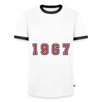 1967 Jahr Zahl - Männer Kontrast-T-Shirt - Weiß/Schwarz - Vorne - AI Model Female 172 light (172cm) & AI Model Male 178 dark (178cm)