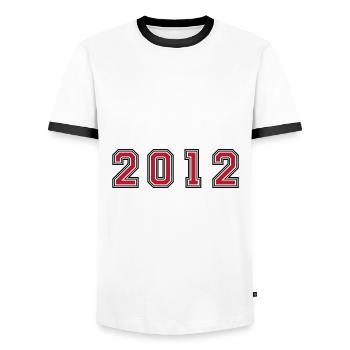 2012 year number - Men's Ringer Shirt - white/black - Front - AI Model Female 172 light (172cm) & AI Model Male 178 dark (178cm)