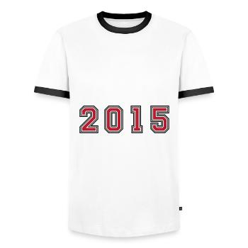 2015 year number - Men's Ringer Shirt - white/black - Front - AI Model Female 172 light (172cm) & AI Model Male 178 dark (178cm)