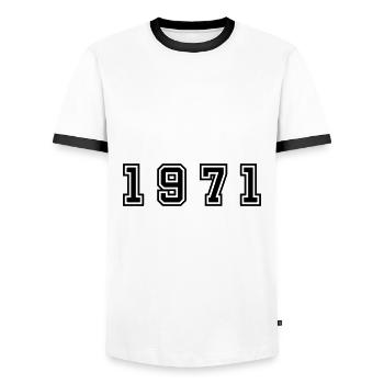 1971 Jahr Zahl - Männer Kontrast-T-Shirt - Weiß/Schwarz - Vorne - AI Model Female 172 light (172cm) & AI Model Male 178 dark (178cm)