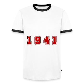 1941 Year Number - Men's Ringer Shirt - white/black - Front - AI Model Female 172 light (172cm) & AI Model Male 178 dark (178cm)