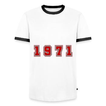 1971 Jahr Zahl - Männer Kontrast-T-Shirt - Weiß/Schwarz - Vorne - AI Model Female 172 light (172cm) & AI Model Male 178 dark (178cm)