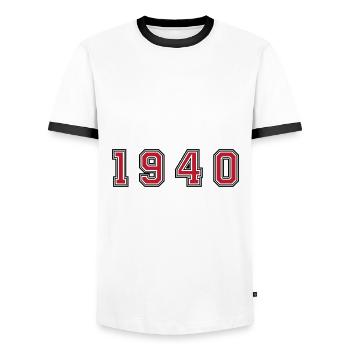 1940 year number - Men's Ringer Shirt - white/black - Front - AI Model Female 172 light (172cm) & AI Model Male 178 dark (178cm)